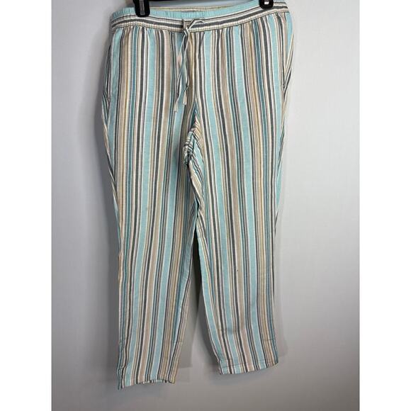 J. Jill Blue‎ Linen Rayon Striped Pull On Ankle Pants Size XS - Picture 1 of 9
